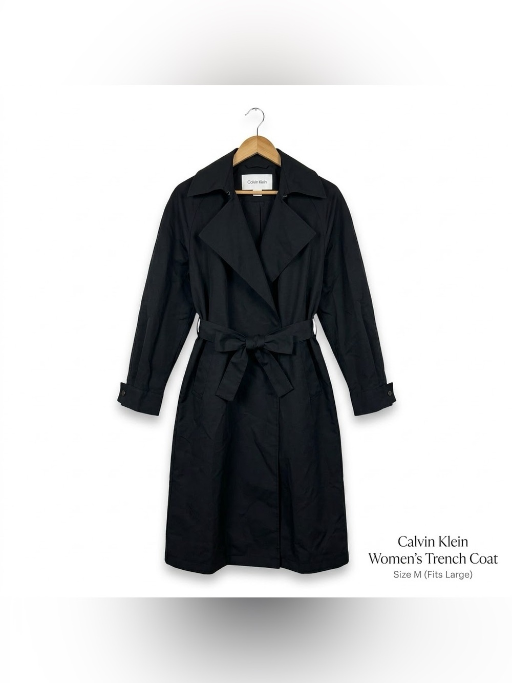 Calvin Klein Black Tie-Waist Trench Coat